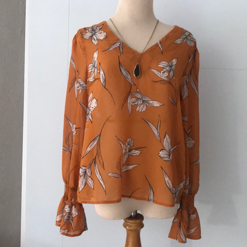 Mustard color flowered Blouse by A new day/size S